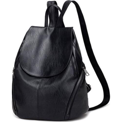 2020 Casual Women Backpack Female PU Leather Backpacks Black Bagpack Bags For College Students Girls Young Lady Travel back pack