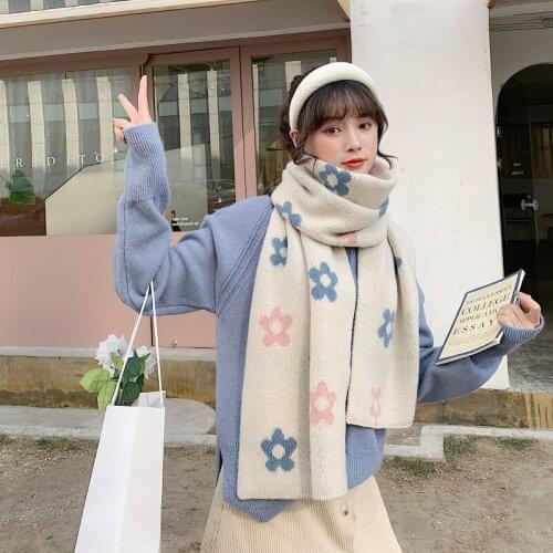 Scarf Female Winter Ins Korean Poncho Students Keep Warm Flowers Wool Knitted Scarves Harajuku Blanket Autumn And Winter Cape