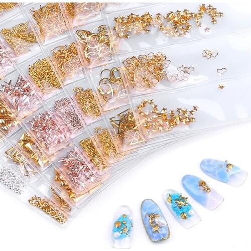 Mixed Gold Nail Art Alloy Studs Seaside 3D Decorations Sea Shell Star Feathers Charm Metal Frame Rivets Nail Sequin Accessories
