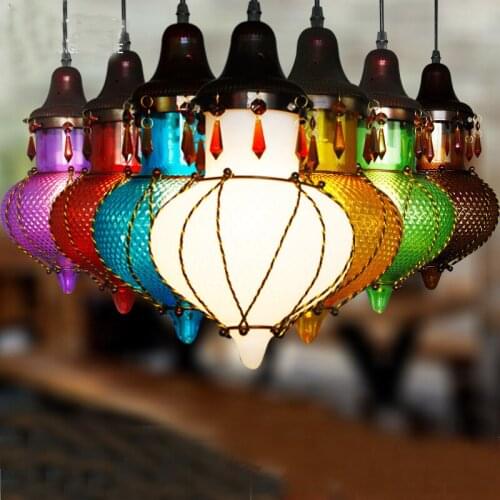 Mediterranean Sea Pendant Lamp Exotic Mysterious Retro hanging lights for dining room Glass Crystal Gem cord pendant lighting