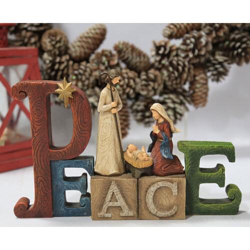Nativity Scene Statue Baby Jesus Figurines Resin Home Decoration Christmas Crib Figurines Miniatures Ornament 24.5*5.2*16cm