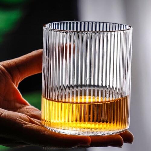 Vertical pattern glass cup simple fresh forest ins style Nordic drinking glass 300ml transparent European-style cup