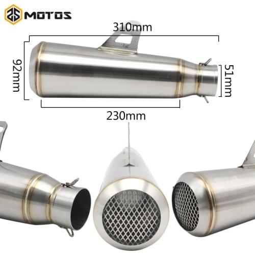 ZS MOTOS Universal Motorcycle Stainless Steel Muffler Slip On Exhaust For Honda R1 CBR650 GSXR600 750 ZX-6R ZX-10R With Mesh