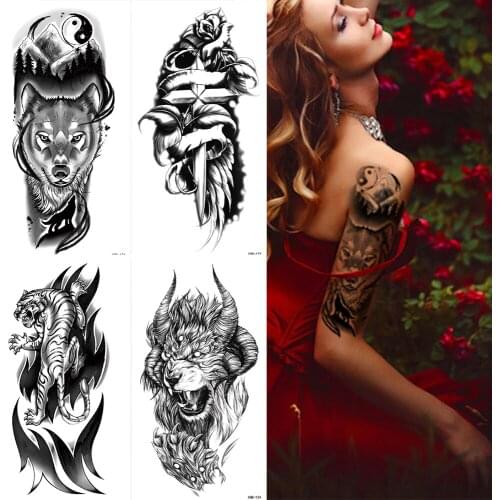 Waterproof Temporary Tattoo Sticker Tiger Wolf Mountain Flash Tattoos Body Art Arm Fake Sleeve Tatoo Women Men