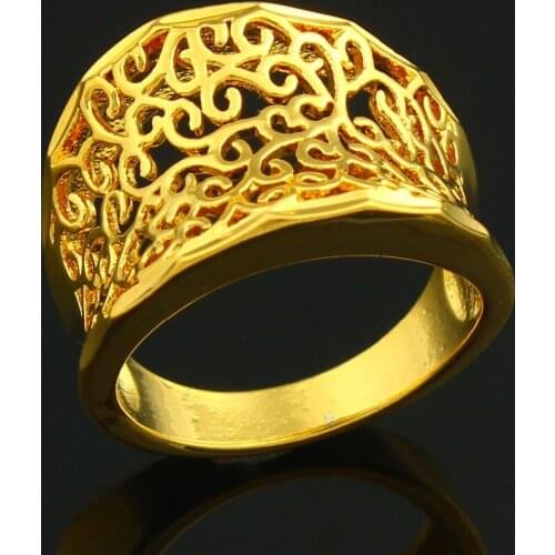 New Fashion Unisex Wedding Bands Dubai/Ethiopia/Africa/India gold color Jewelry Gold Rings For Women