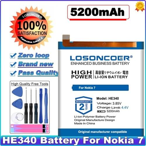 0 Cycle 100% New LOSONCOER 5200mAh HE340 High Capacity Smart Phone Battery For Nokia 7 Nokia7 7.1 TA-1041 Batteries~In Stock