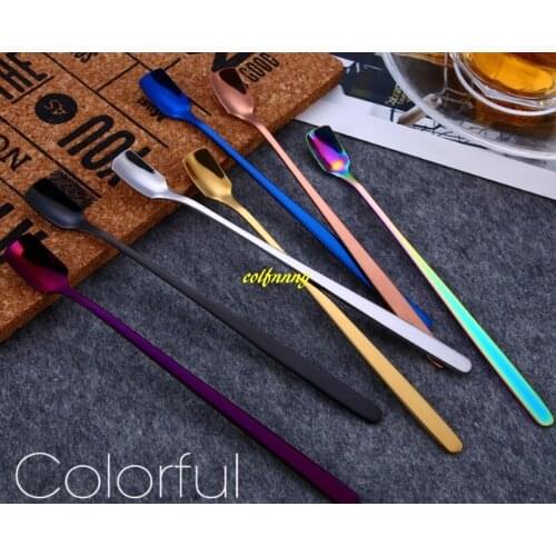 100pcs/lot 304 Stainless Steel Square Head Ice Spoons Mixing Spoon Dessert 15.3cm Scoop Cocktail Bar Tools Dinnerware