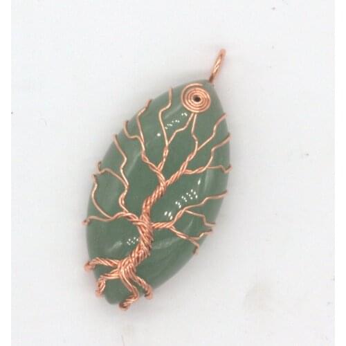 100-Unique 1 Pcs Rose Gold Color Handmade Wire Wrapped Marquise Shape Natural Green Aventurine Pendant
