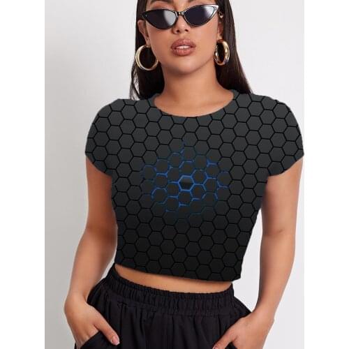3d Tshirt Geometry T shirt Women Cube Funny T shirts Abstract Tshirt Printed Psychedelic Navel Bare Short Sleeve Summer Short