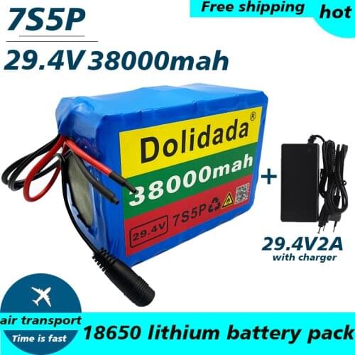 100% high quality 7S5P 24V38Ah battery pack 500w 29.4V 38000mAh lithium ion battery for wheelchair electric bicycle + 2A charger