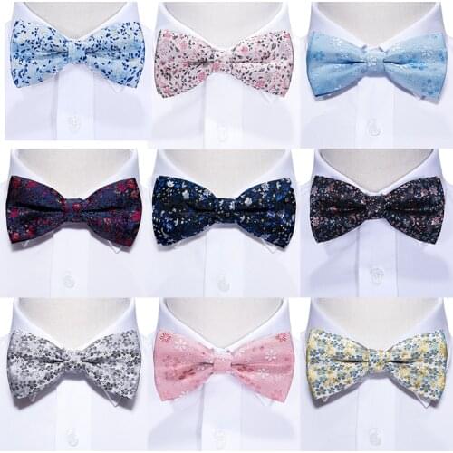 LH-836 Barry.Wang Luxury Silk Bowtie For Men Blue Butterfly Floral Handkerchief Cufflinks Set Pre-Bow Tie Wedding Party Cravat