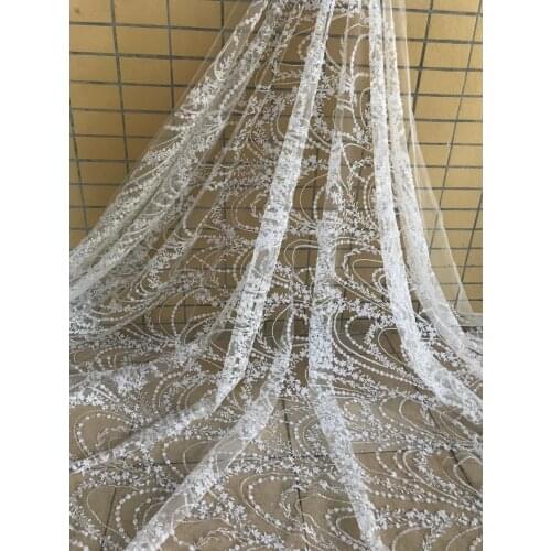 Glitter african india mesh tulle lace fabric fashion french net lace SYJ-686825 with glued glitter