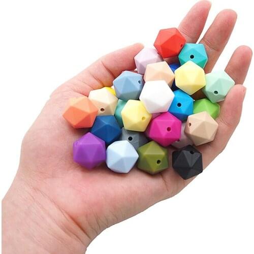 Chenkai 100pcs 14mm Silicone icosahedron Teether Beads Baby Geometric Bead For DIY Baby Teether Necklace or bracelet Accessories