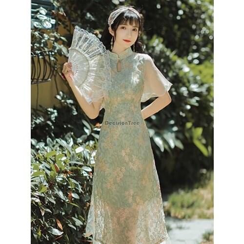 2021 improved qipao women dress chinese lace cheongsam asian dresses elegant qipao vintage elegant flower cheongsam dress qipao