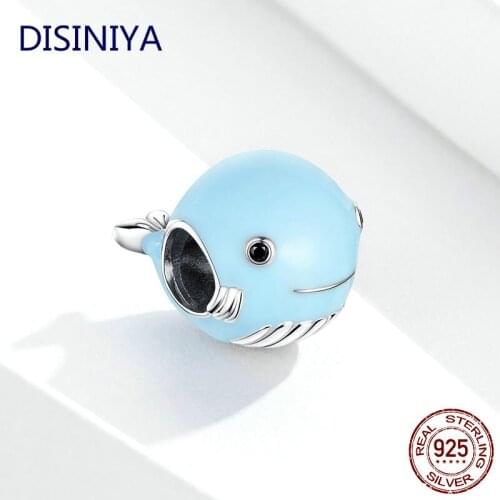 DISINIYA 925 Sterling Silver Marine Animal Protection Blue Enamel Whale Metal Beads Original Silver Bracelet DIY Beads BSC250