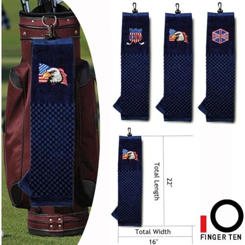 Golf Towels Cotton Sports Hand Towel Clip Tri-fold 16''x24'' inch Comfortable Soft Flag Eagle Style Towels Hook to Bag Belt 1 Pc