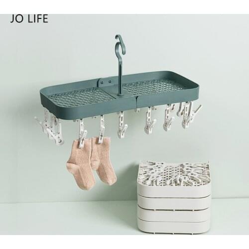 JO LIFE Plastic Portable Bathrooms Foldable 18 Clips Drying Rack Windproof Rotation Sock Holder Wardrobe Storage Cloth Hanger