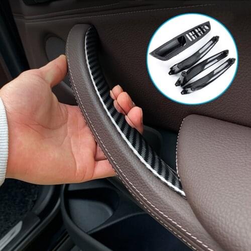 Carbon Fiber Car Right Left Inner Door Panel Handle Pull Trim Cover For BMW E70 X5 E71 E72 X6 SAV 2007-2013 Car Styling