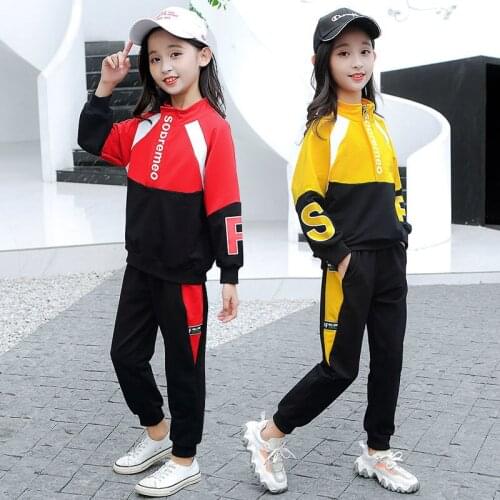 Girls Clothing Suits 2021 New Autumn Spring Outfits Patchwork Cotton Sweatshirt Pants 2pcs Kids Tracksuit Sport Suits Outwear