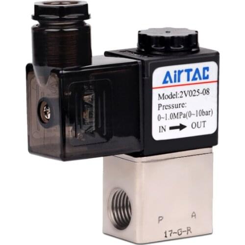 AirTac Control Component 2V025-06/2V025-08/2V130-10/2V130-15 Normally Closed DC 12V 24V 220V 110V 2/2 Port Solenoid Valve