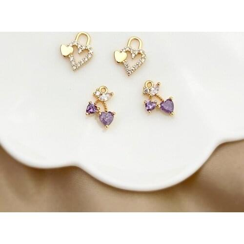 18K Gold Love Lock Purple Peach Heart Yintao Pendant DIY Homemade Bracelet Jewelry Pendant