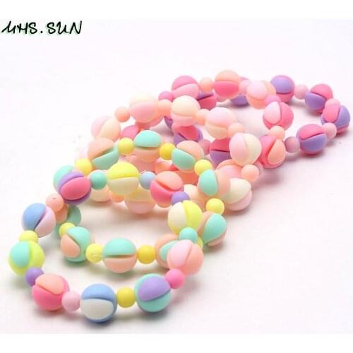 MHS.SUN New Spring Color Ball Beads Bracelets Lovely Kids Elastic Bracelet For Child Girls Jewelry Gifts 2PCS