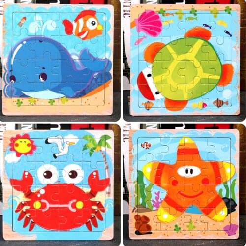 Mini Size 15*15CM Kids Toy Wood Puzzle Wooden 3D Puzzle Jigsaw for Children Baby Cartoon Animal/Traffic Puzzles Educational Toy