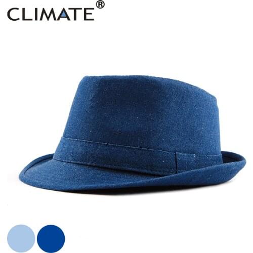 CLIMATE Men Denim Jazz Hat Fedora Jeans Wear Hats for Man Men Solid Warm Fedoras Cap Cool Denim Jeans Cap Hat Fedora for Men Hat