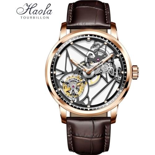 Haofa Luxury Real Skeleton Tourbillon Movement Mens Watch Mechanical Sapphire Manual Tourbillon Hollow Watch For Men Luminous