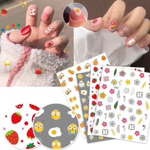 Nail Art Stickers Mixed Floral Smile Face Geometric Design Adhesive Nail Art Decorations DIY Sun Flowers Smiley Face Nail Decals