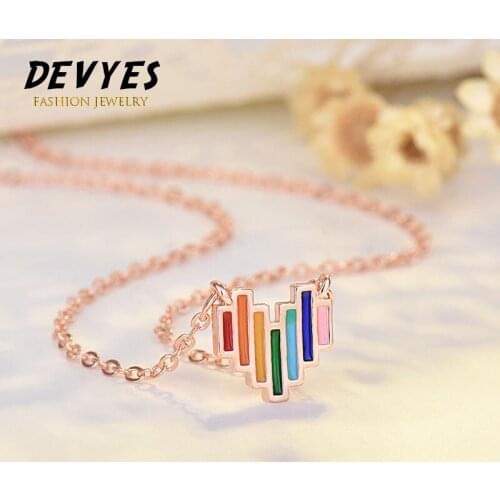 New Colorful Heart Clavicle Chain Korean Simple Personality Necklace Pendant Temperament Rainbow Love Student Necklace Female