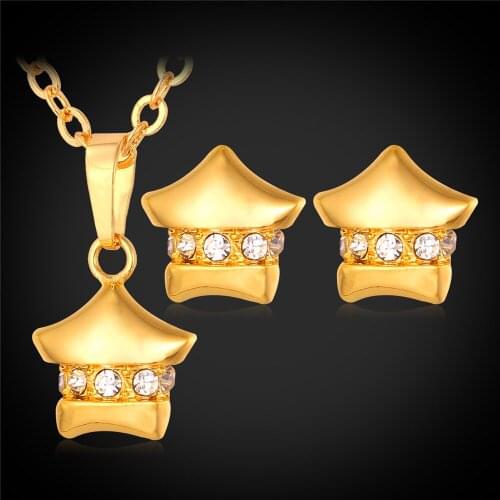 Collare New Cute Small Star Jewelry Sets For Women Gold Color Austrian Rhinestone Earrings Necklace Sets Love Gift S402