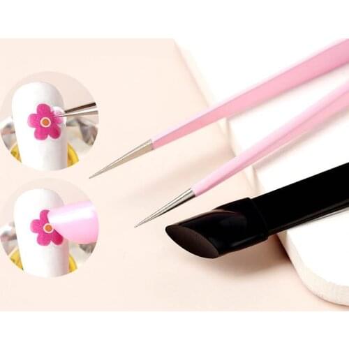 Stainless Steel Silicone Embossed Stick Pressing Straight Head Lash Tweezers Rhinestones Sticker Picker 2 Heads Nail Art Tools