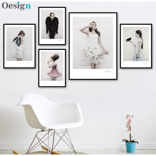 Fashion Little Girl Bubble Butterfly Bird Nordic Posters And Prints Wall Art Canvas Painting Wall Pictures For Living Room Decor