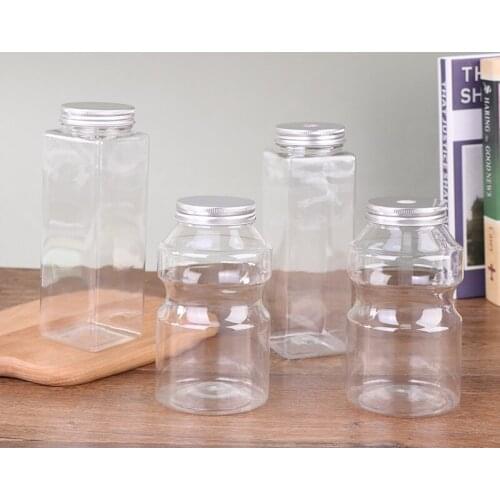 300/350/400/500ml Disposable Beverage Bottle Milk Tea Shop Plastic Yogurt Bottle Disposable Candy Jar with Lids Storage Bottle