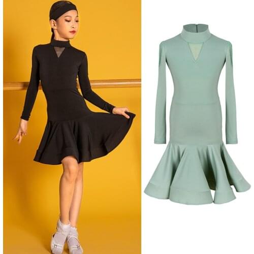 Girls' Latin Dance Dress Black Latin Competition Dresses Kids Cha Cha Samba Practice Training Clothes Salsa Girl Dress BL5288