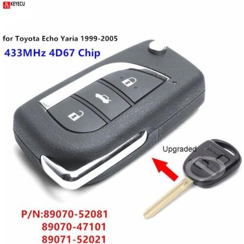 Keyecu New Upgraded Flip Remote Key Fob 433MHz 4D67 for Toyota Celica Echo Yaria 1999 2000 2001 2002 2003 2004 2005 89070-52081