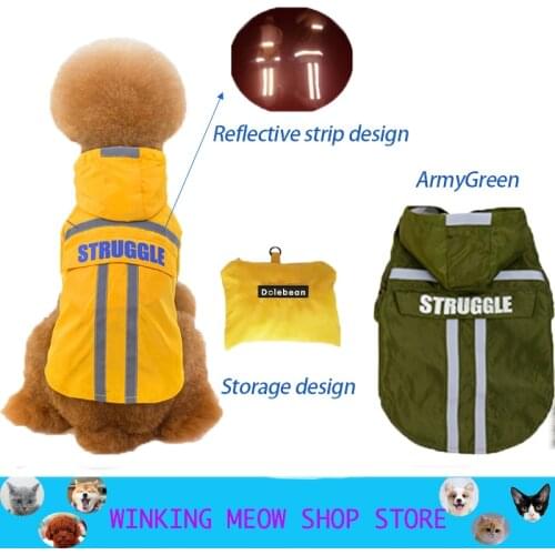 Reflective Dog Raincoat Rain Jacket Jumpsuit Waterproof Pet Clothes Safety Rainwear Zipper Small Medium Snap Button Puppy Coat