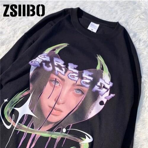 Ulzzang Harajuku Loose Gothic Japanese anime T-shirt print dark punk top womens T-shirt clothes shirt vintage cotton punk tops