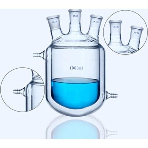 1000ml Three Necks Glass Jacketed Flask Reactor Vessel Double Layer Flask Beaker Round Bottom (24/29 Joint)