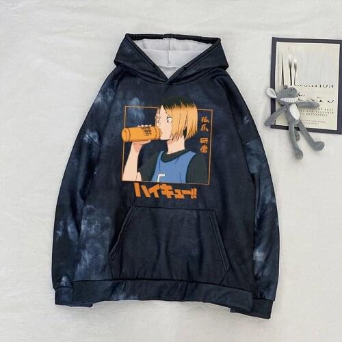 Harajuku Japanese Anime Haikyuu Hoodie Fashion Casual Kenma Kozume Graphic Long Sleeve Sweatshirt Anime Tie-dye Hoodie Pullover