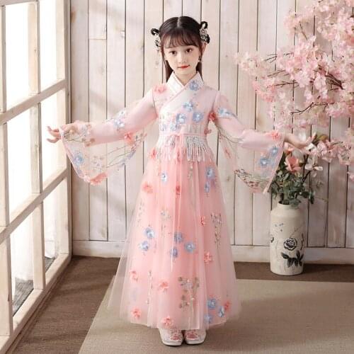 Spring And Autumn Girls' Ancient Hanfu Chinese Style Tang New Years Costume Stage Performance Clothing Evening Party Dress