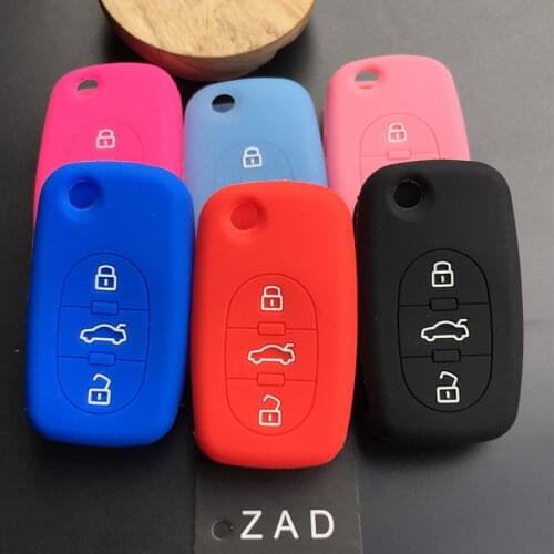 ZAD Silicone rubber car key cover case set fob shell for Audi A2 A3 A4 A6 A8 TT OLD 3button flip folding remote key