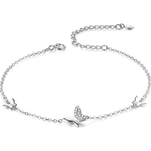 SILVERHOO Sterling Silver 925 Lobster Clasp Chain Bracelet For Women Flying Butterfly Charm Bracelets Female Fine Jewelry Gift