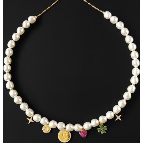S925 Sterling Silver Pearl Lucky Charm Smile Four-leaf Clover Necklace Female Fashion Temperament Luxury Brand Monaco Jewelry