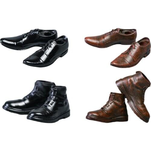 1 Pair of 1:12 Scale Leather Shoes for Doll Toys Boy Figures Accessory Leather Boot Model