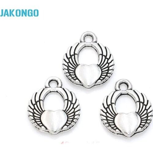10pcs Heart Wings Charms Tibetan Silver Plated Pendants for European Beads Jewelry Making DIY Handmade Craft 18X15mm