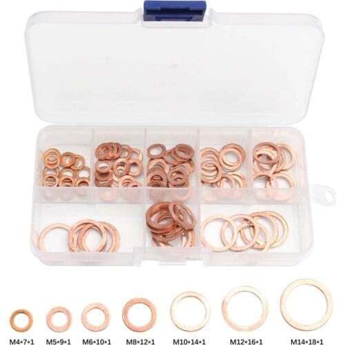 100/120pcs M4-M14 Professional Copper Washer Sump Plug Oil Seal Fittings Gasket Set Flat Ring Seal Hardware Accessories Kit