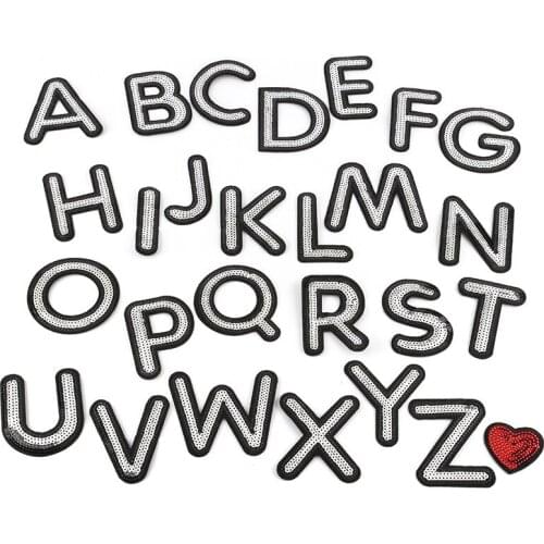 27Pcs Sequin A-Z Letter Patches For Clothes DIY Iron On Black Patch Appliques Embroidery Applique Patch Cool Clothing Accessory