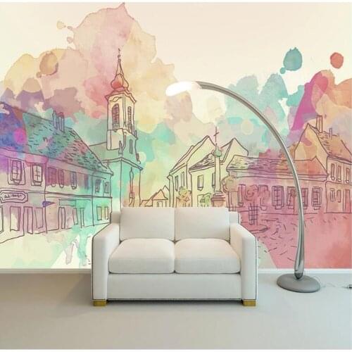 Milofi custom 3D hand-painted urban buildings large TV background wallpaper mural